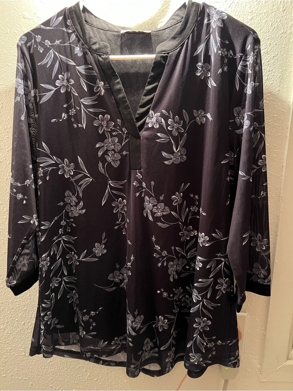 Black Floral V-Neck Women's Top